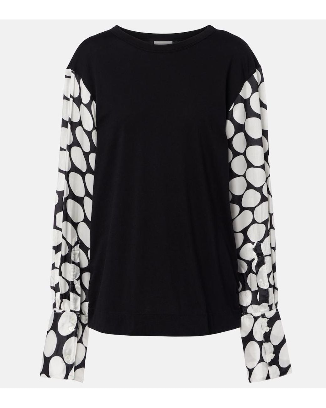 Dries Van Noten Black Polka-Dot Cotton-Blend Top