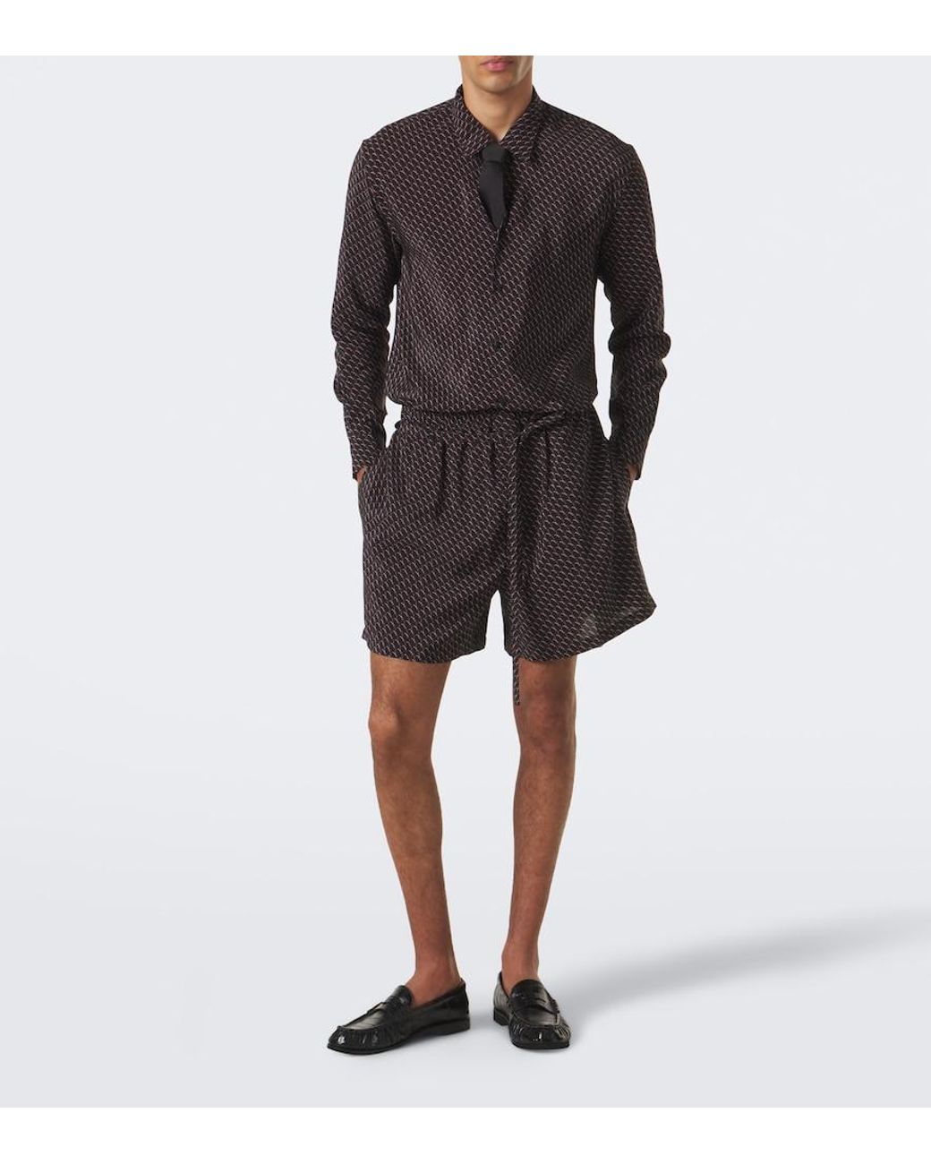 Saint Laurent Brown Cassandre Printed Silk Shirt for men