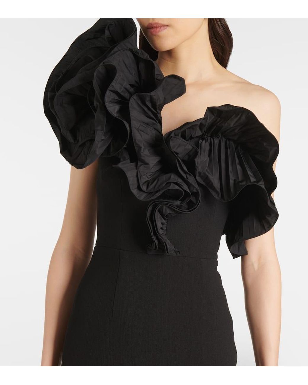 新作【Rebecca Vallance】Ella ruffled crepe gown REBECCA VALLANCE Ella Ruffled Crêpe Gown in Black | endource
