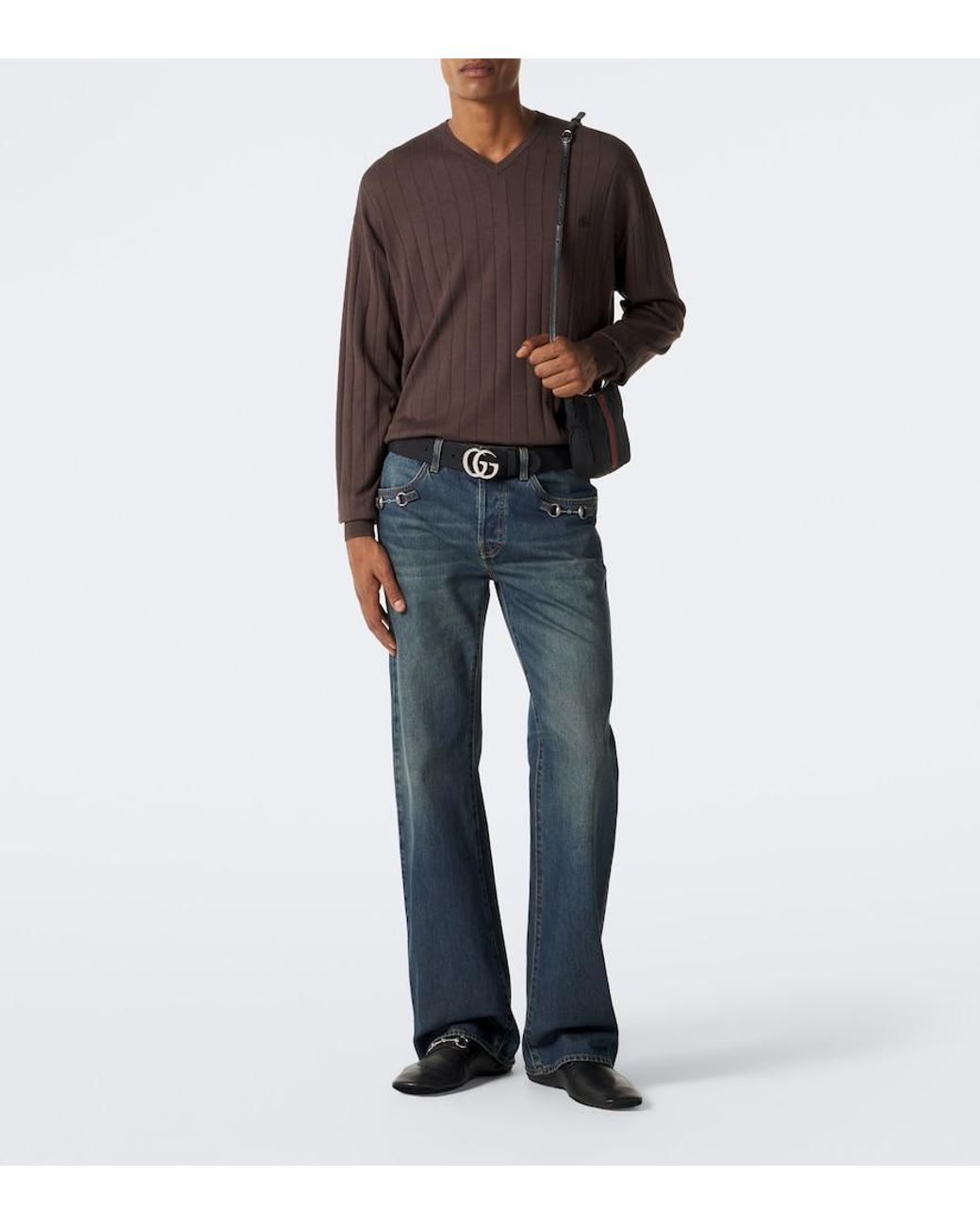 Gucci Brown Double G Silk And Cotton Sweater for men