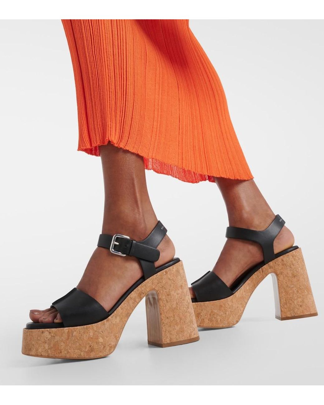 Stella McCartney Black Skyla Cork-Platform Sandals, Brand Size 38 Us
