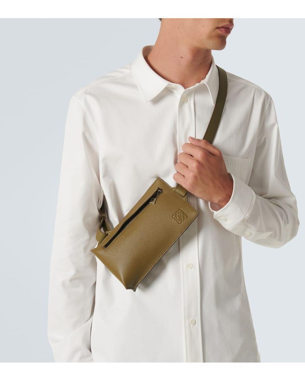 Loewe Vertical T Pocket Leather Crossbody Bag in Green for