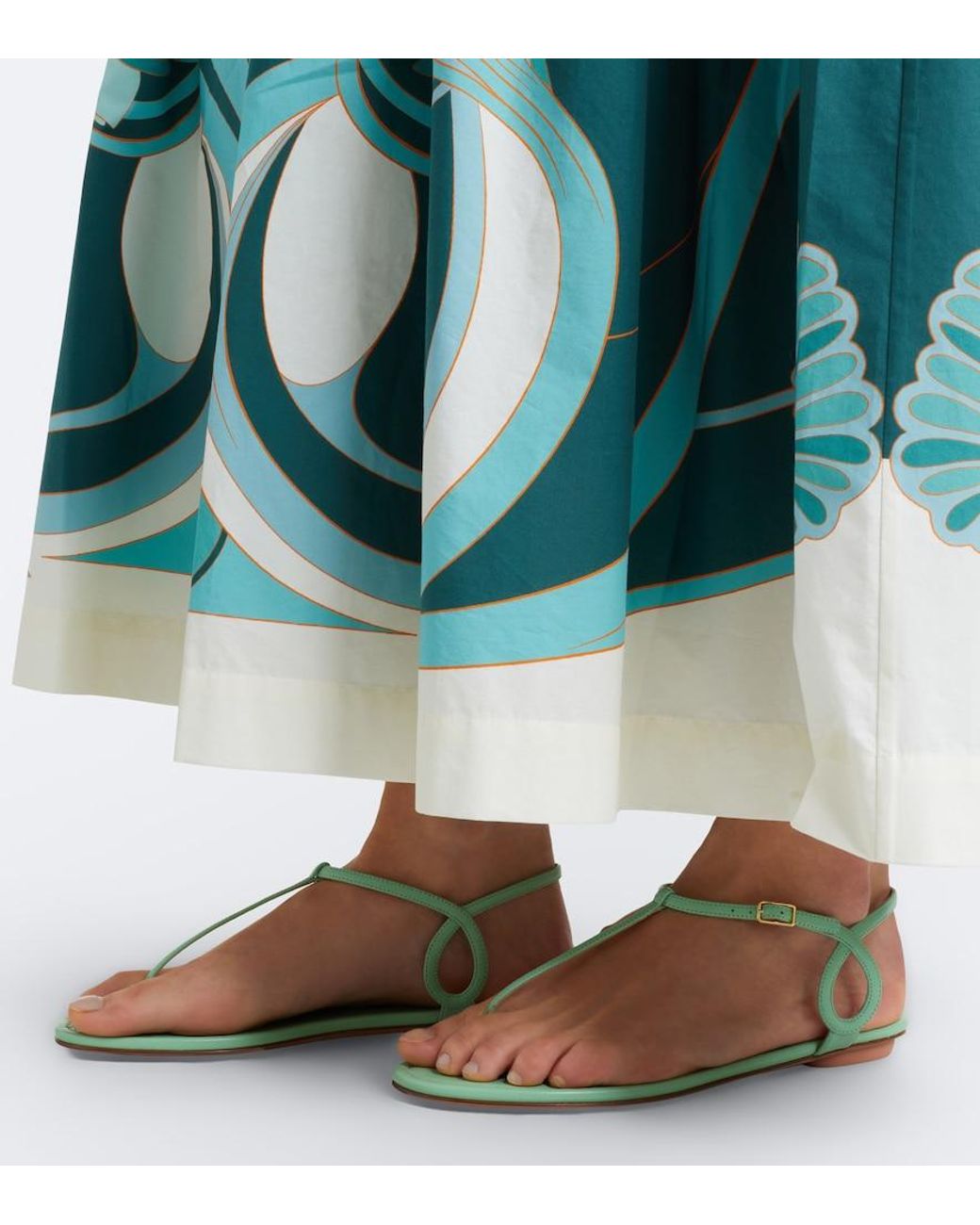 Aquazzura Green Almost Bare Leather Thong Sandals