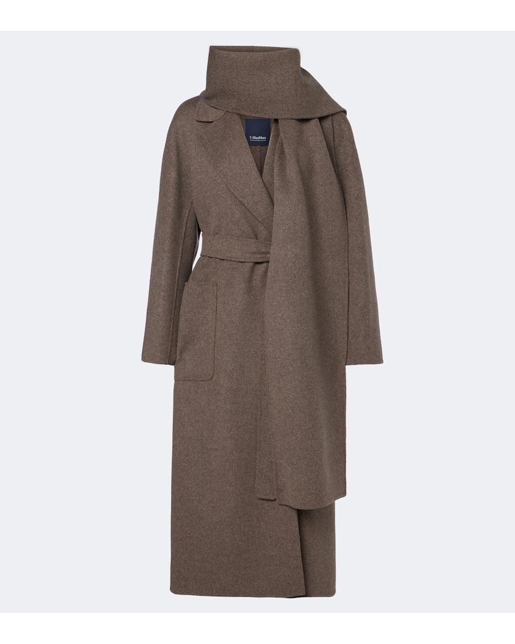 Max Mara Brown Scarf-Detail Virgin Wool Wrap Coat