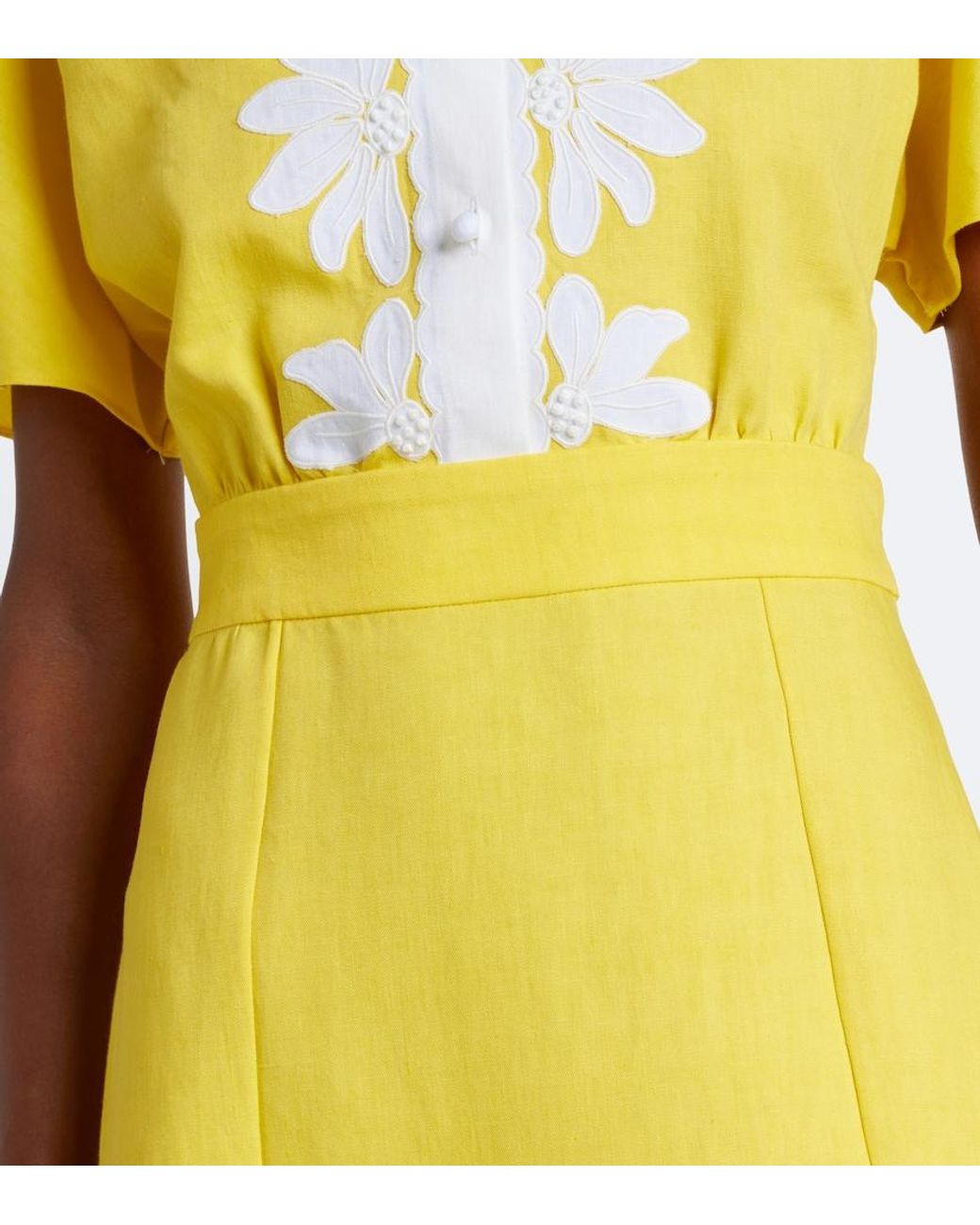Valentino Garavani Yellow Embroidered Linen Midi Dress