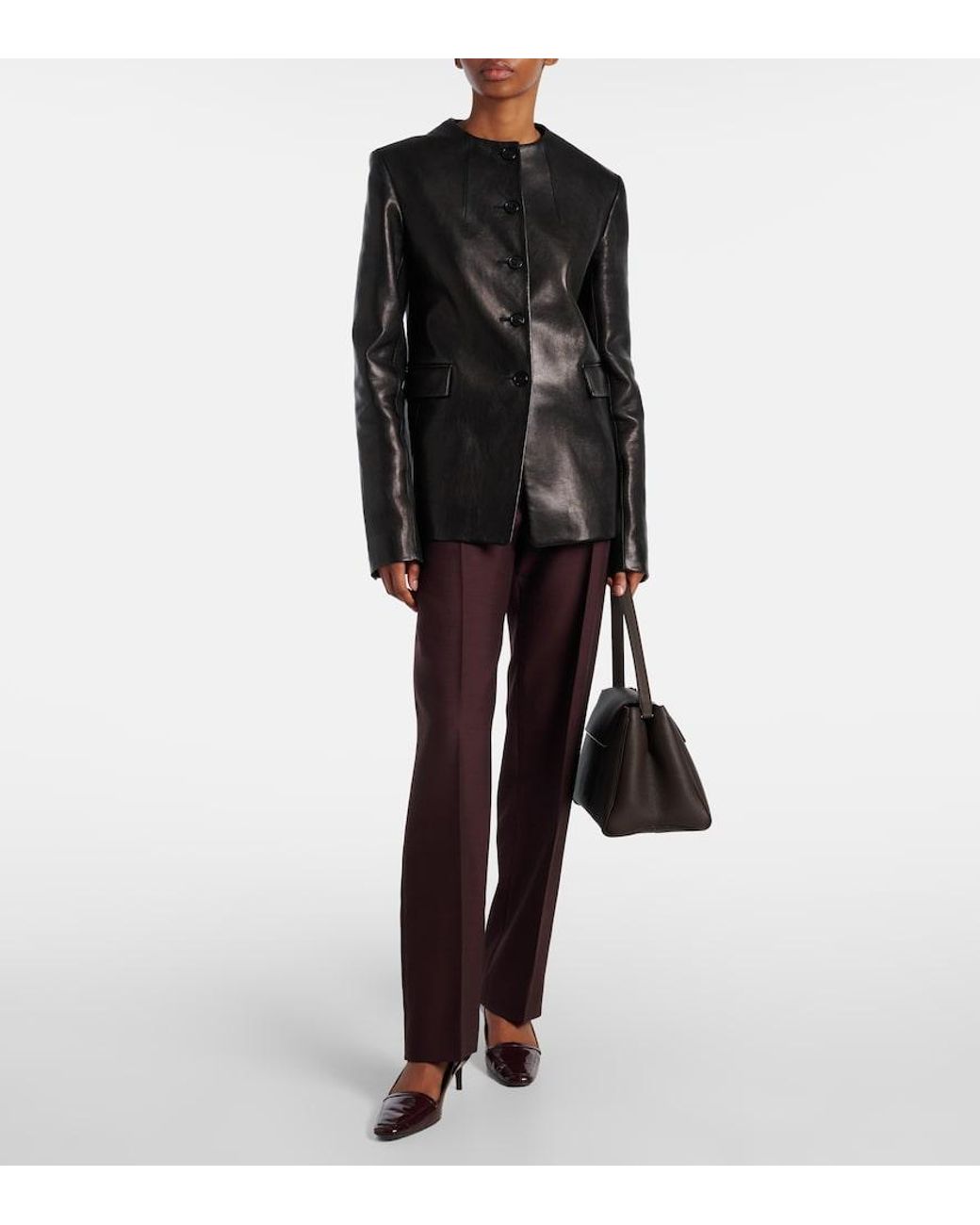 Khaite Brown Celia 50 Patent Leather Pumps