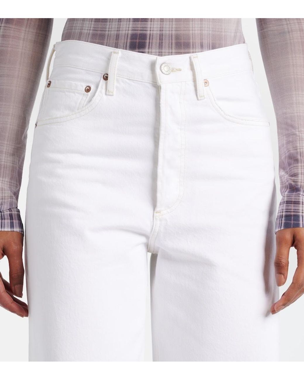 Agolde White Dame High-Rise Wide-Leg Jeans