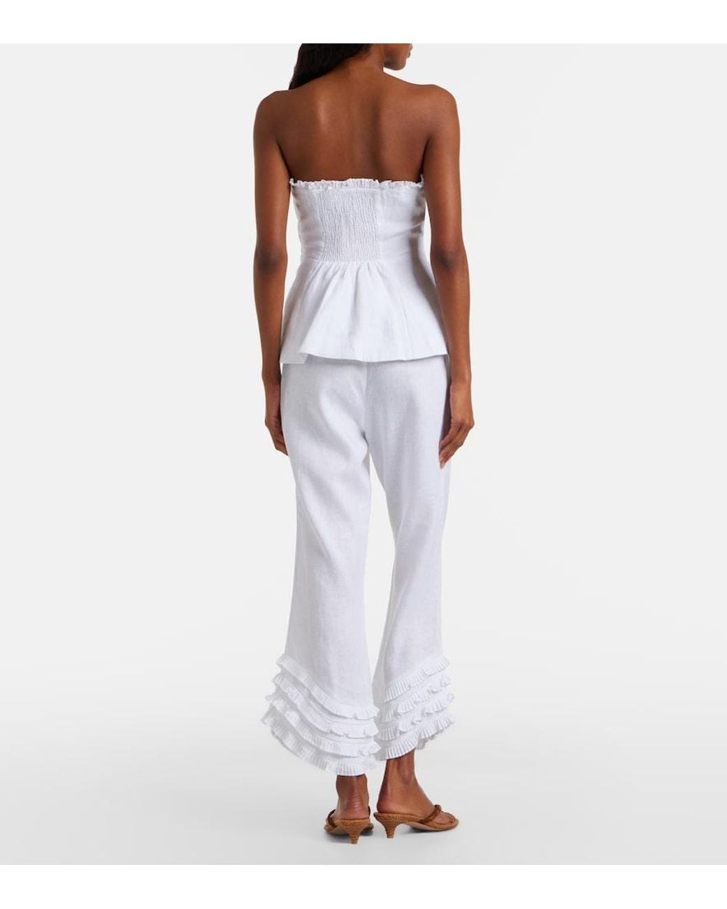 Posse White Florence Ruffled Linen Wide-Leg Pants