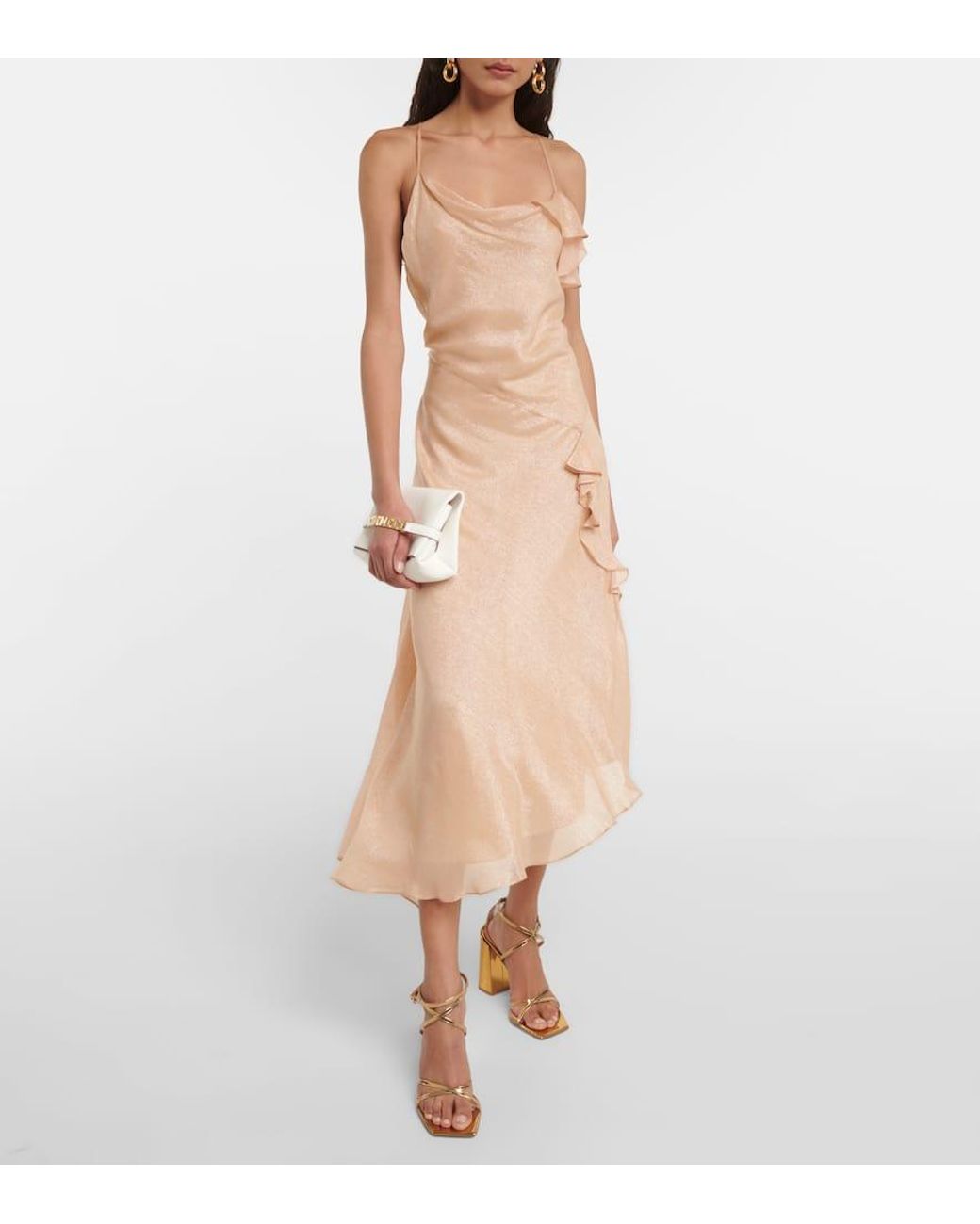 Victoria Beckham Bias Cami Lurex Twill Slip Dress in Natural