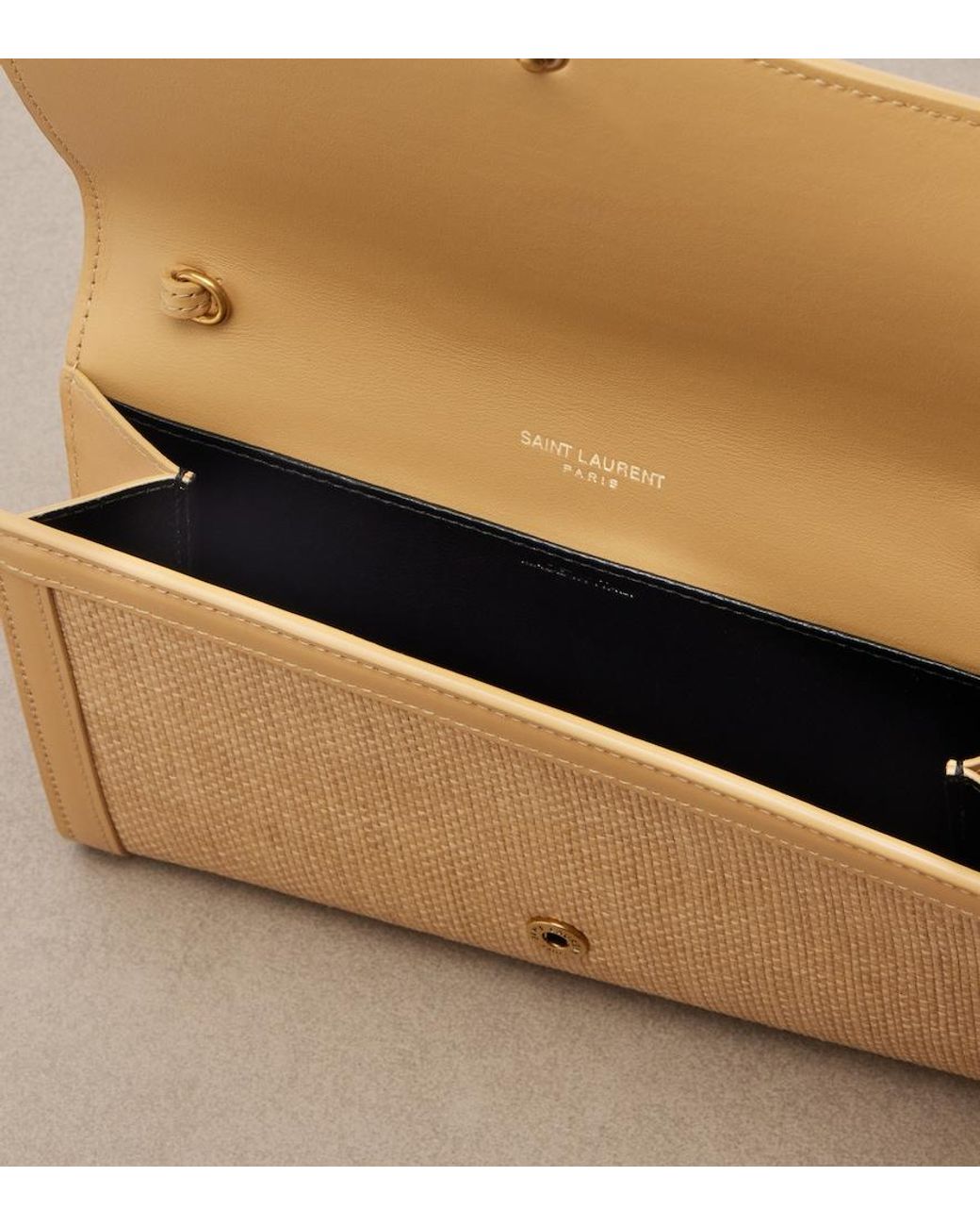 Saint Laurent Natural Uptown Raffia Wallet On Chain