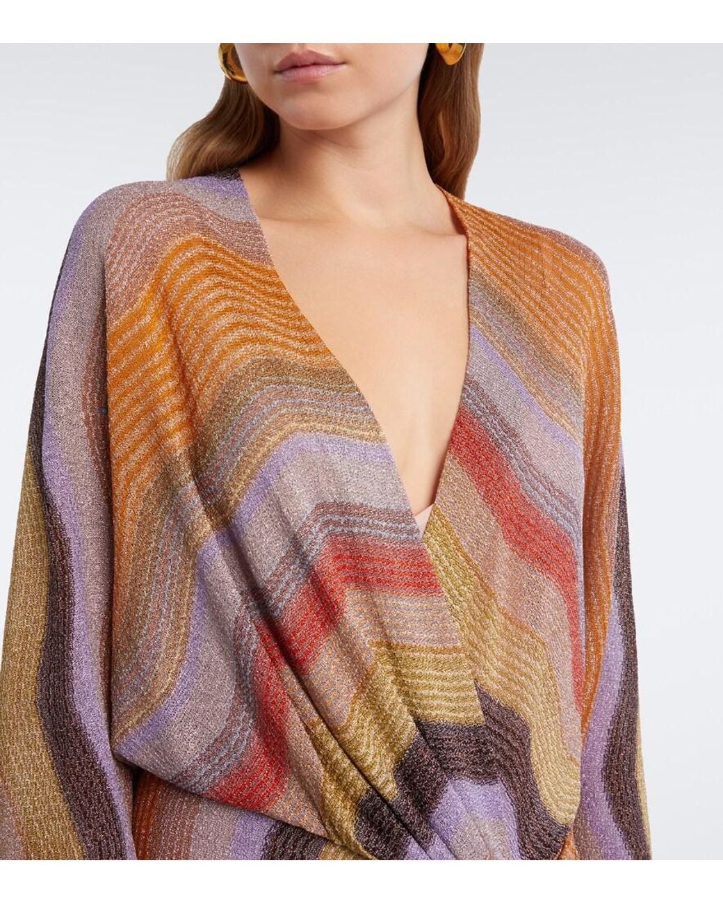Missoni Brown Draped Printed Lame Gown