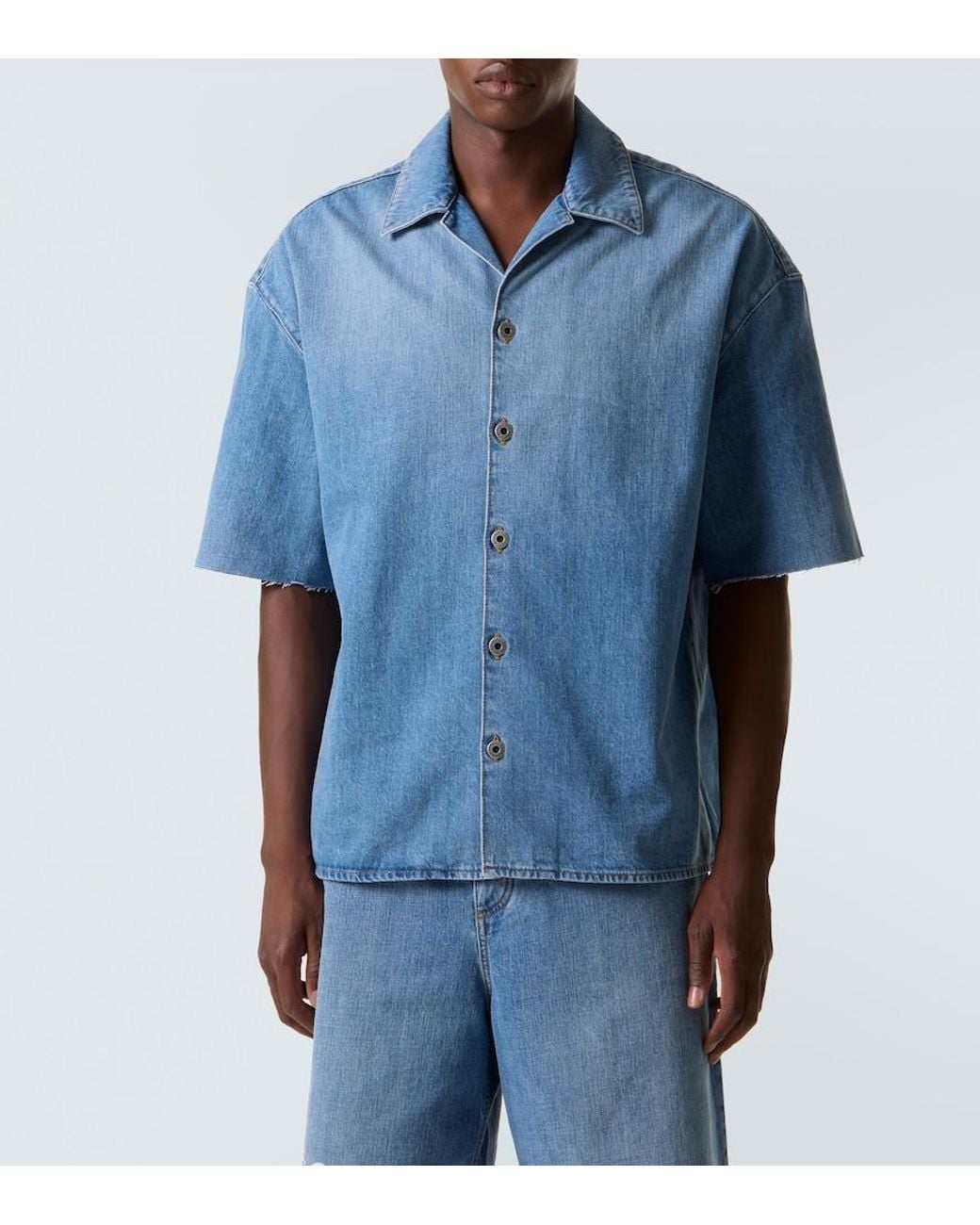 Loewe Blue Anagram Denim Bowling Shirt for men