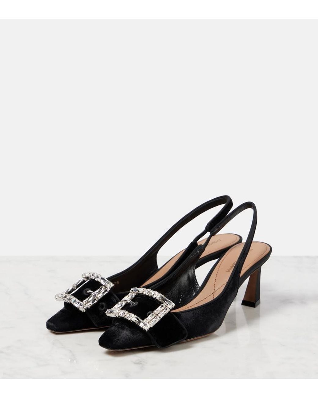 Dolce & Gabbana Black Embellished Velvet Slingback Pumps