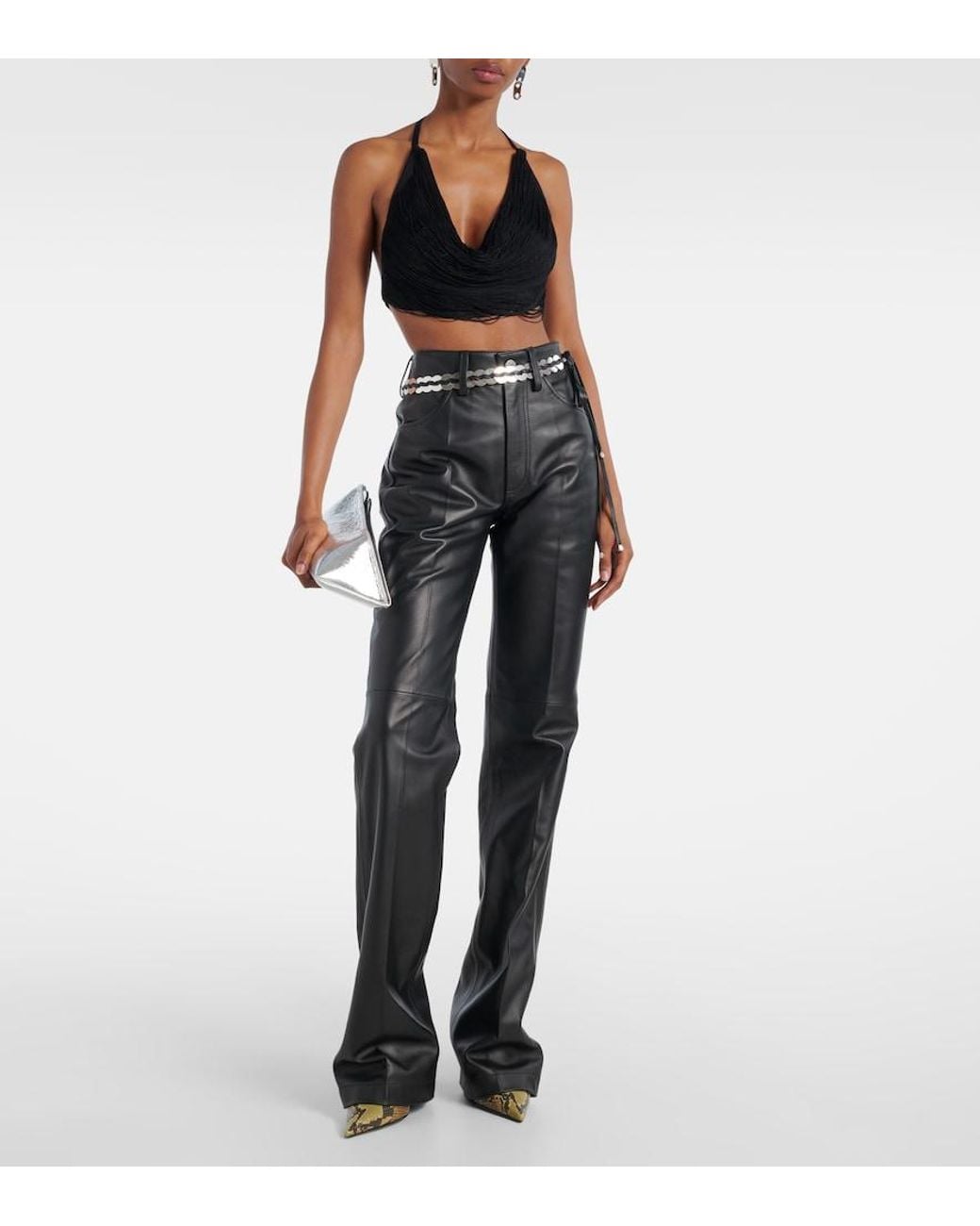 The Attico Black Fringed Halterneck Bralette