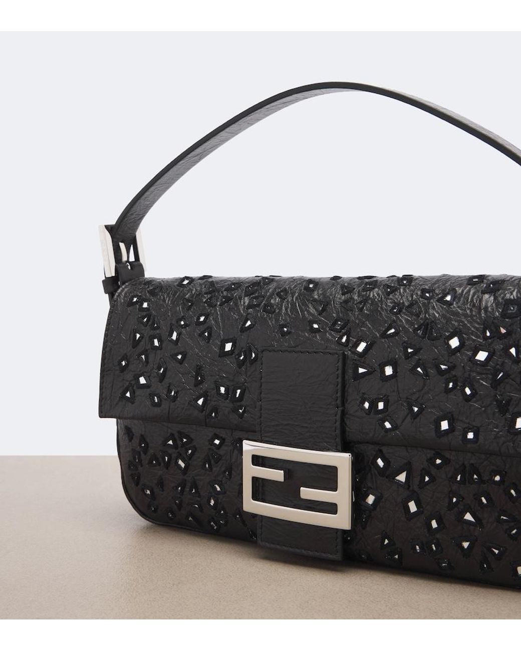 Fendi Black Baguette Small 26424 Leather Shoulder Bag