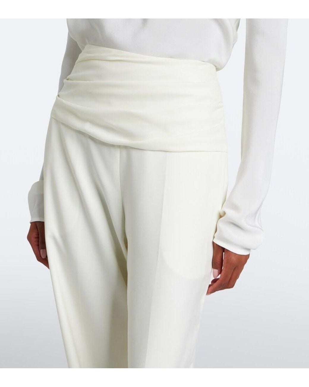 TOVE White Albertine Ruched Virgin Wool Wide-Leg Pants