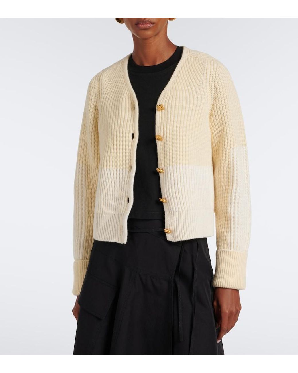 Bottega Veneta White Ribbed-Knit Wool And Cashmere Cardigan