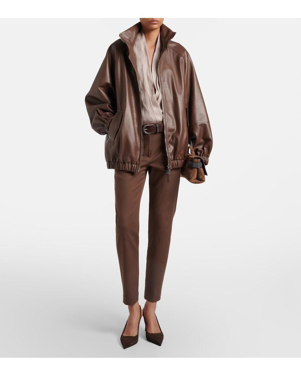 Brunello Cucinelli Brown Cotton-Blend Slim Pants
