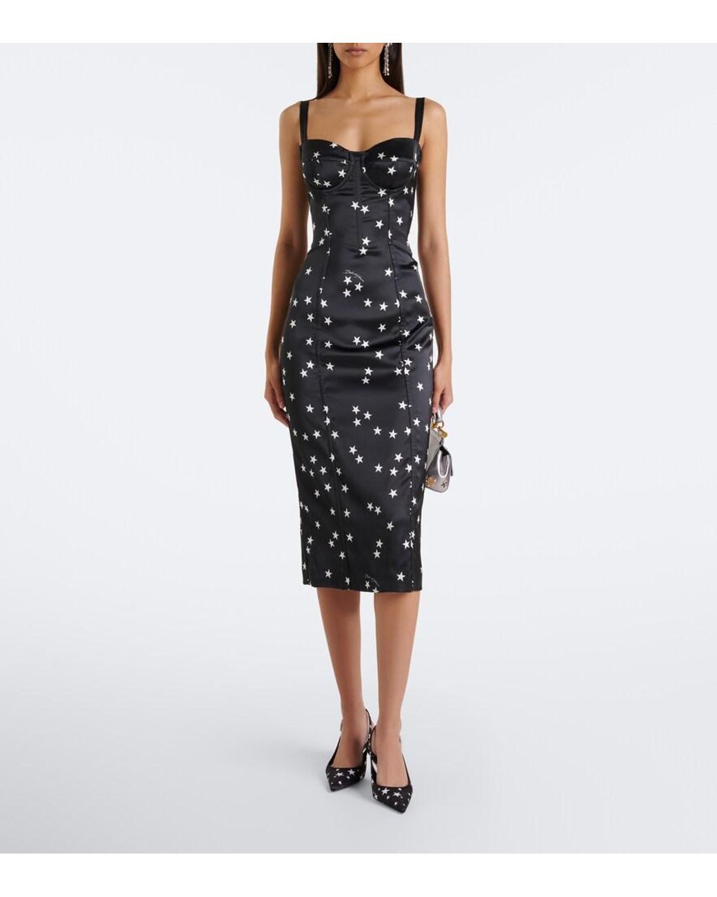 Dolce & Gabbana Black Embellished Printed Satin Slingback Pumps