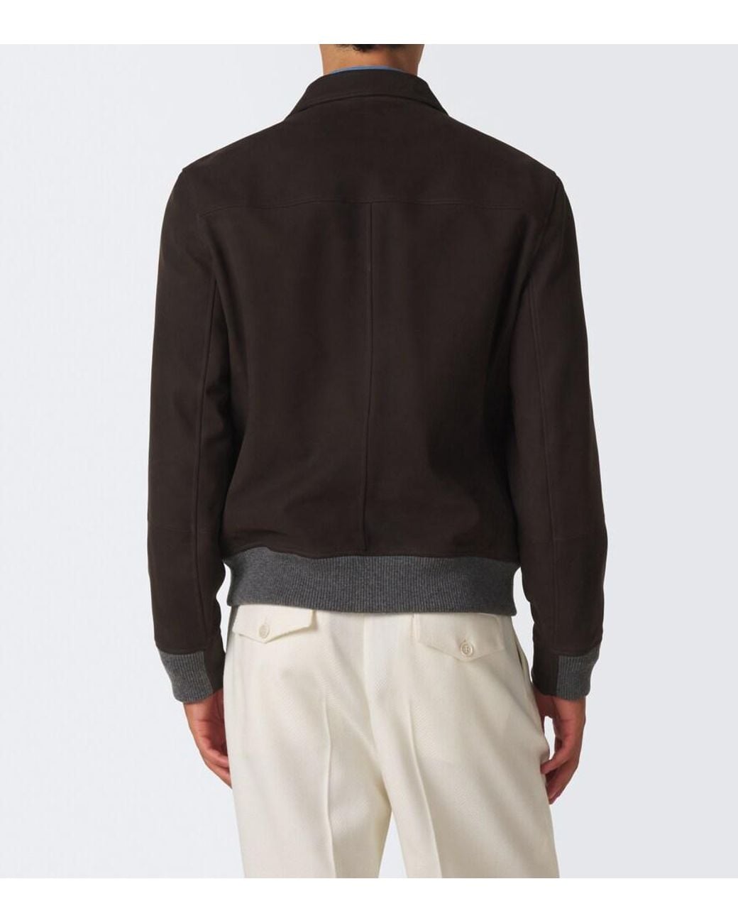 Brunello Cucinelli Black Cashmere-Trimmed Leather Blouson Jacket for men