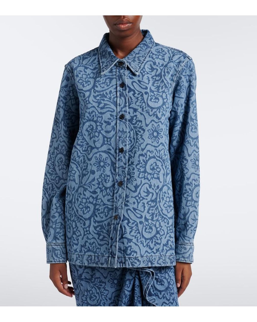 Dries Van Noten Blue Floral Denim Overshirt