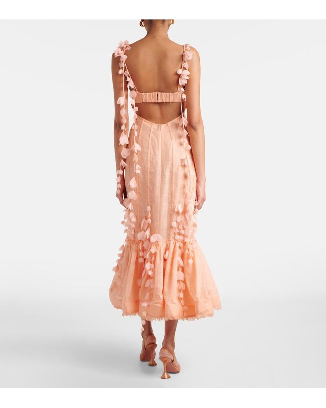 Zimmermann Pink Dawning Linen And Silk Midi Dress