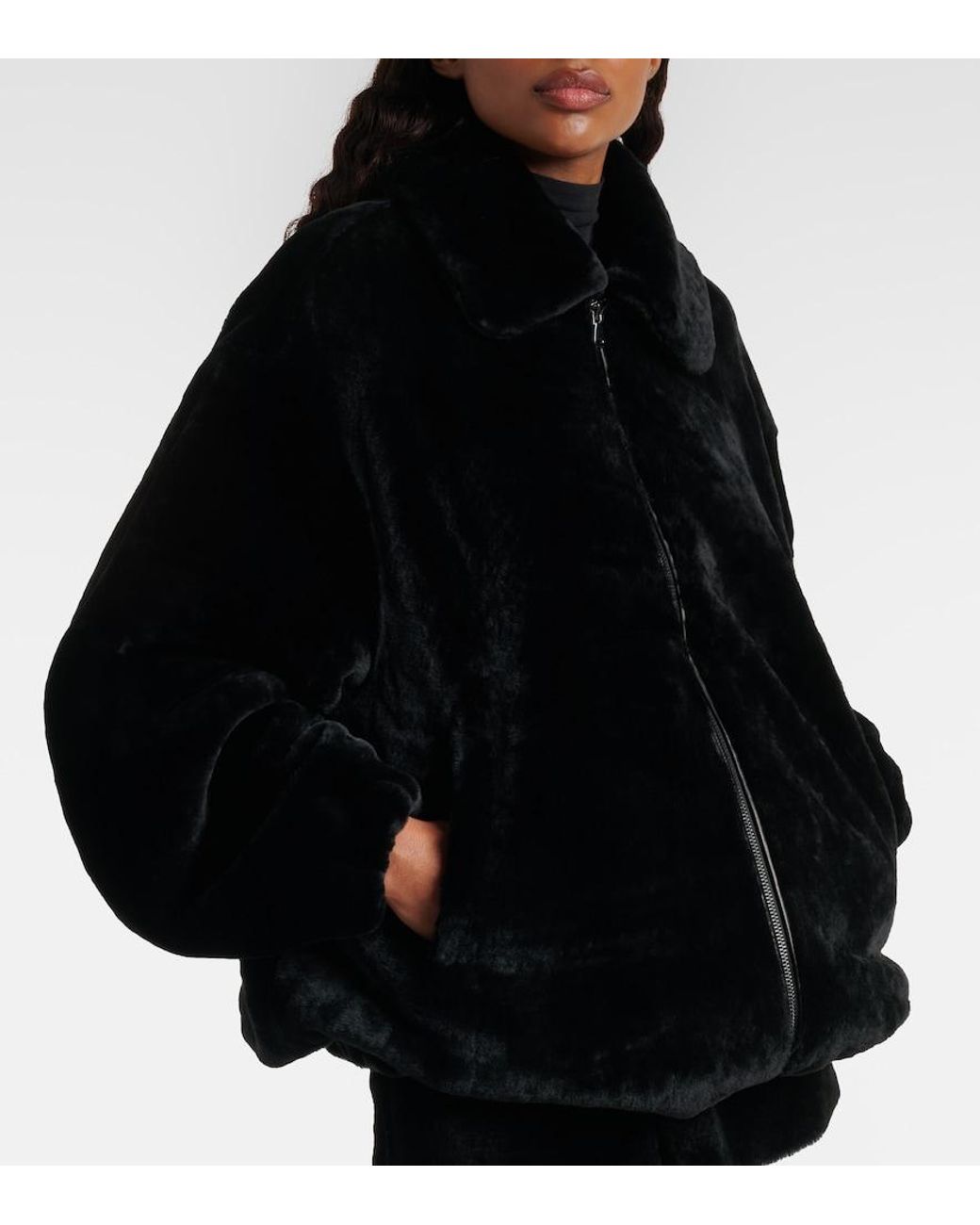 Nour Hammour Black Plush Shearling Jacket