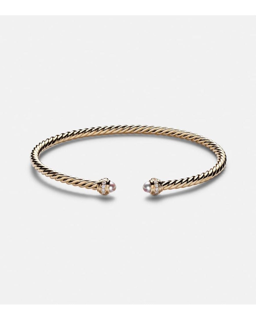 David Yurman Metallic Cablespira Flex 18Kt Cuff Bracelet With Freshwater Pearls And Diamonds