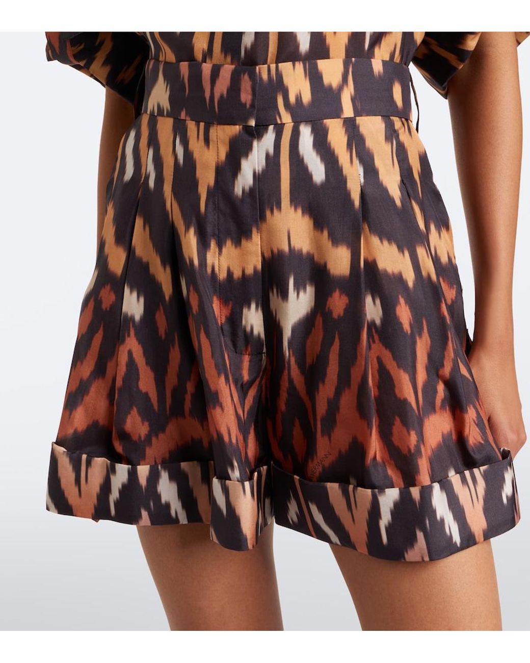 Zimmermann Brown Aster Printed Silk Habutai Shorts