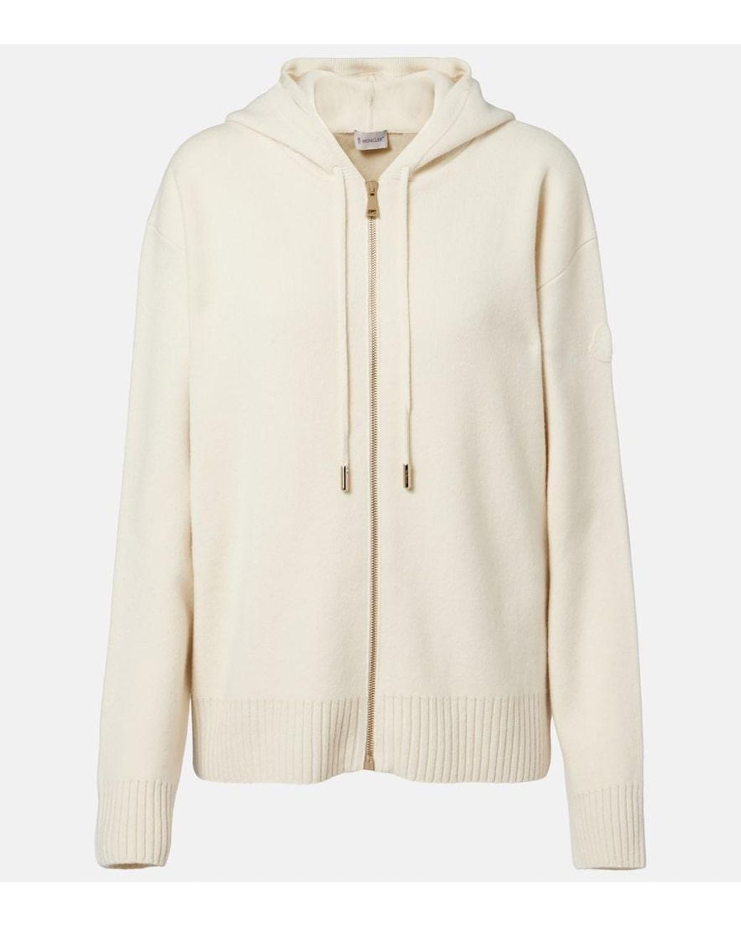 Moncler Natural Hooded Wool And Cashmere Zip-Up Cardigan