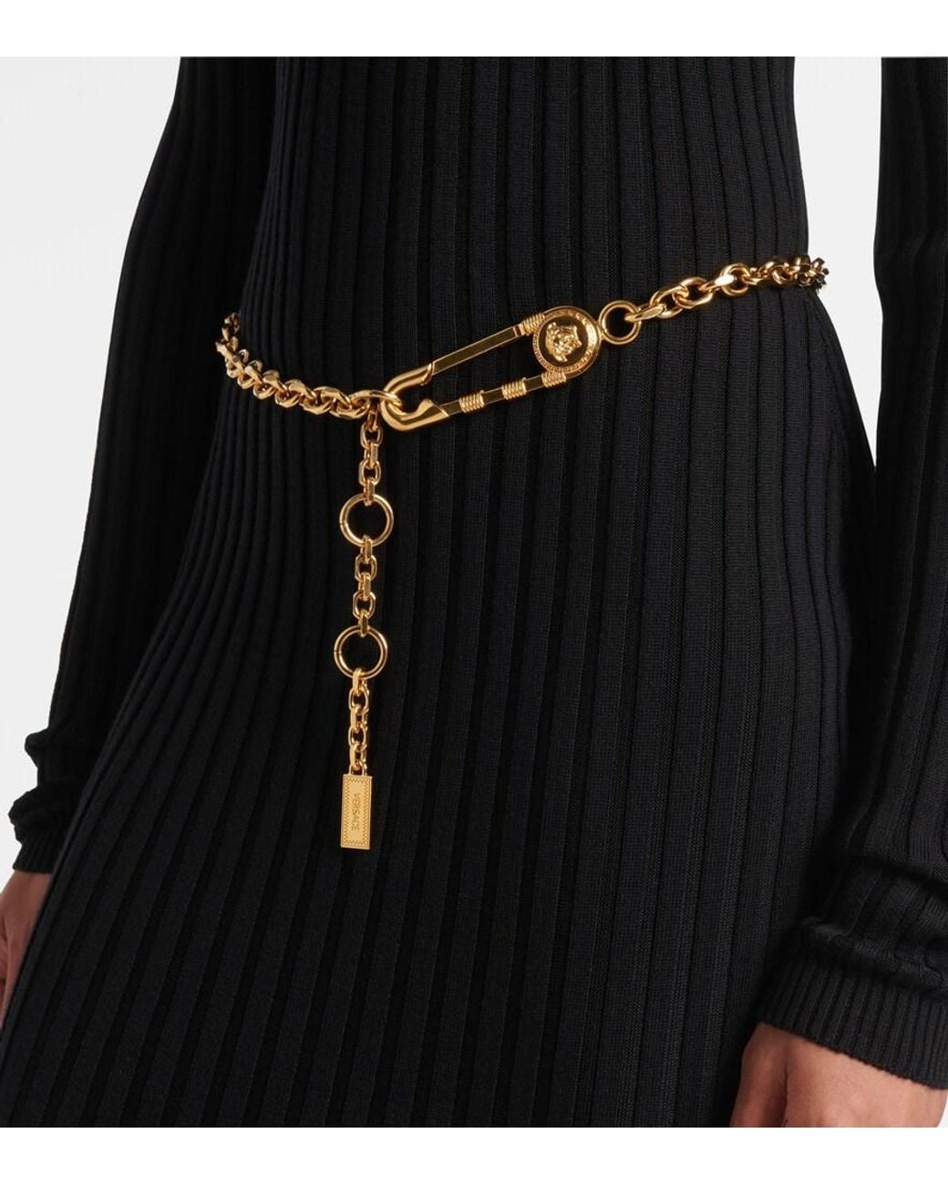 Versace Metallic Medusa Safety Pin Chain Belt