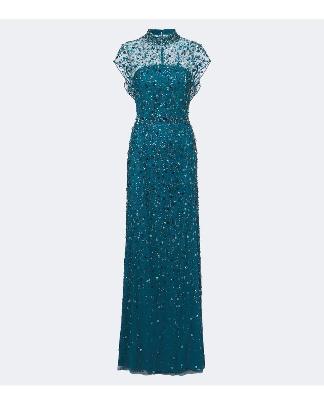 Jenny Packham Blue Crystal Drop Embellished Gown