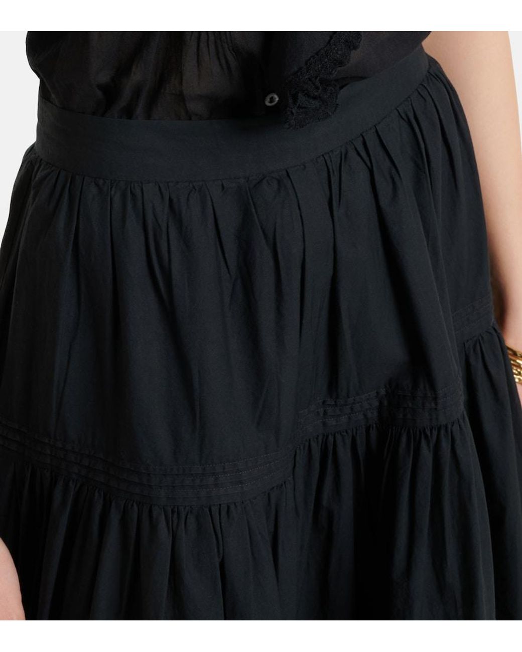 Doen Black Sebastiane Cotton Poplin Midi Skirt