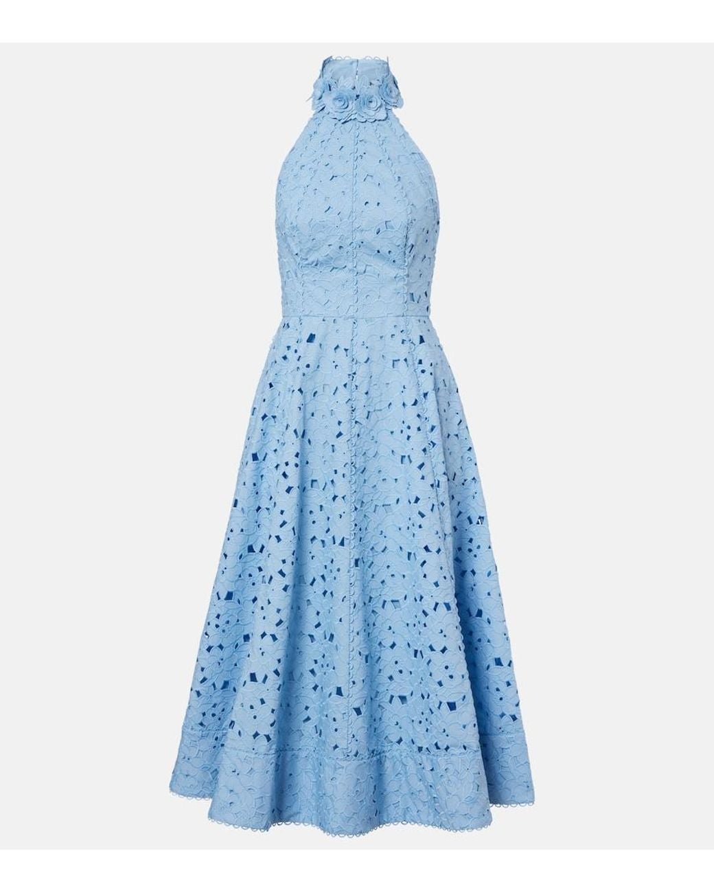 Rebecca Vallance Blue Nuvola Broderie Anglaise Cotton Midi Dress