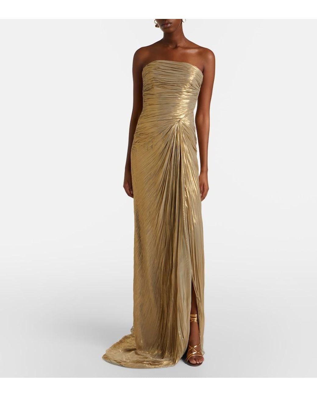 Marmar Halim Natural Caped Pleated Bustier Gown