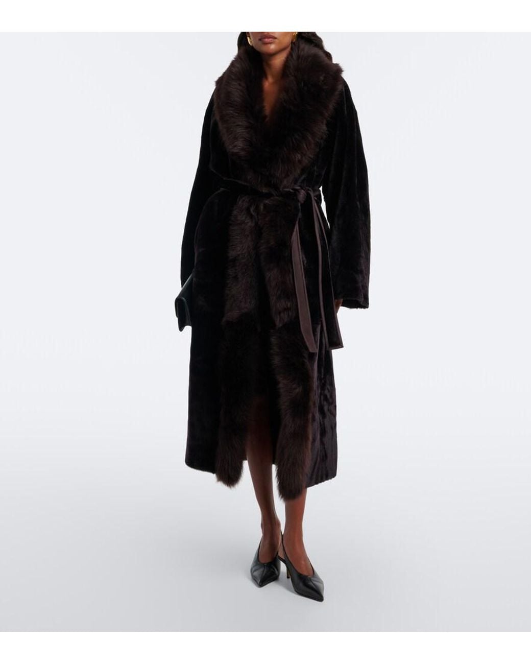 Nour Hammour Black Isadora Shearling Wrap Coat