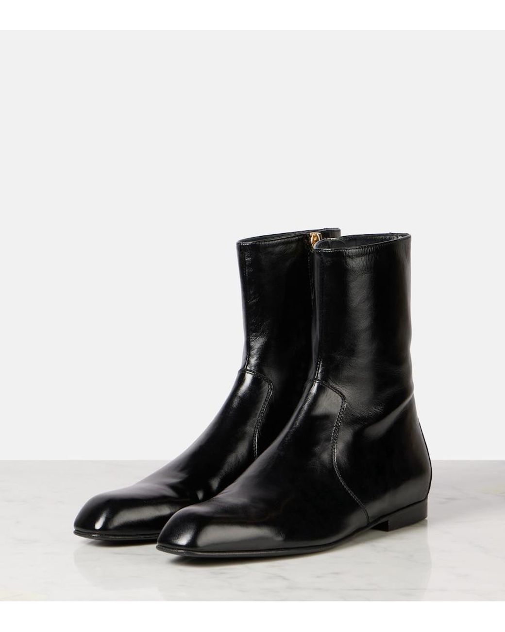 Khaite Black Colt Leather Ankle Boots