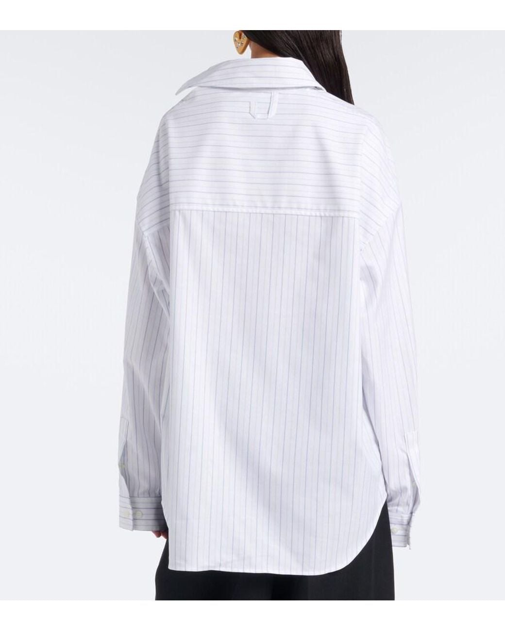 Jacquemus White Cuadro Asymmetric Striped Cotton Shirt