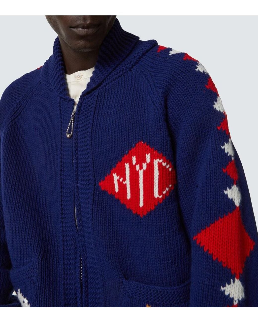 Bode Blue Diamond Corral Wool Zip-Up Cardigan for men