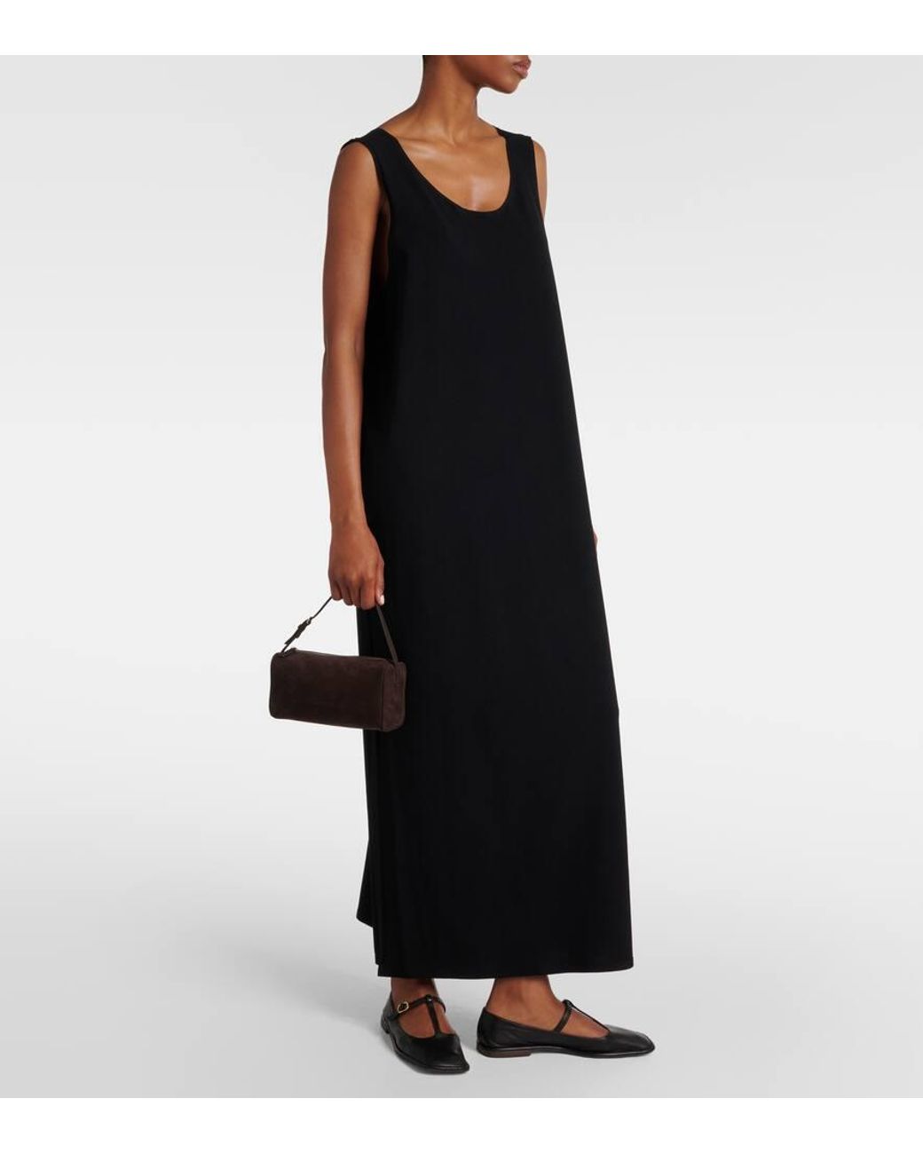 The Row Square T-Strap Leather Flats in Black | Lyst