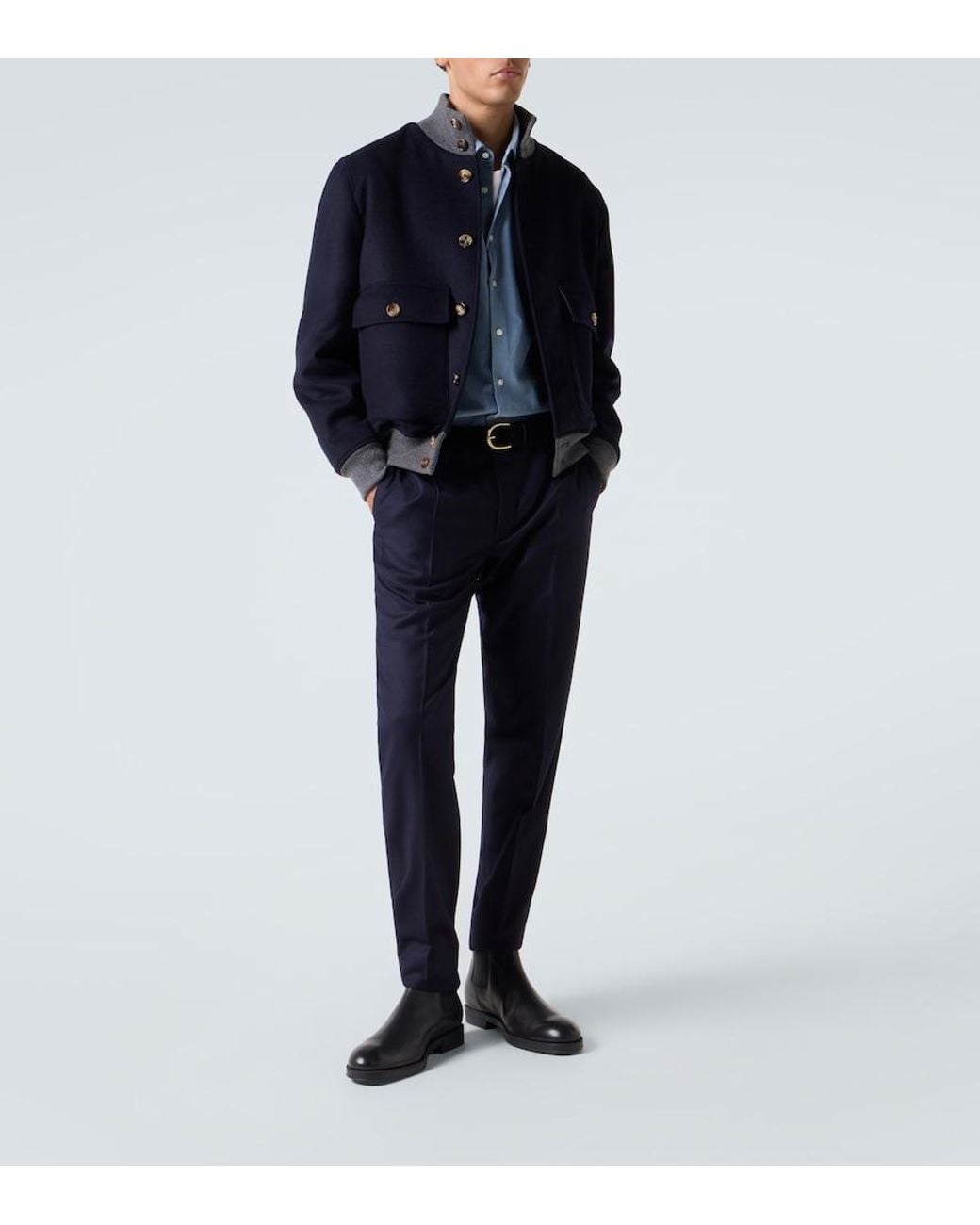 Slowear Blue Virgin Wool Flannel Slim Pants for men