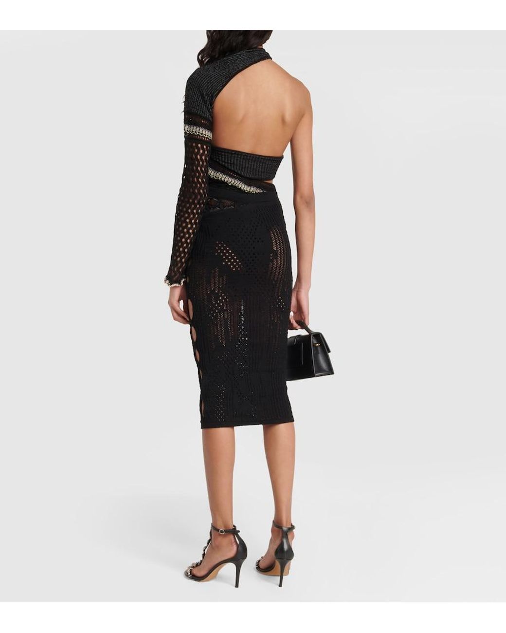 Roberta Einer Black Cutout Cotton Knit Midi Skirt