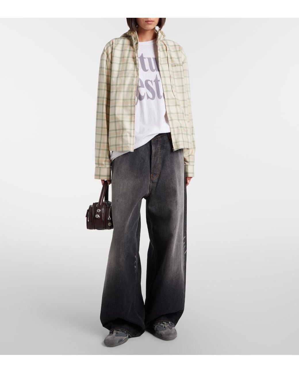 Acne Gray 2023 Distressed Wide-Leg Jeans
