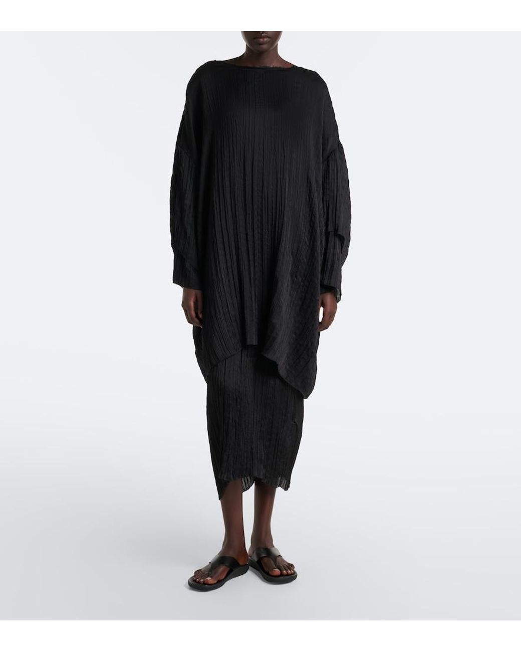 The Row Black Joma Pleated Silk Midi Dress