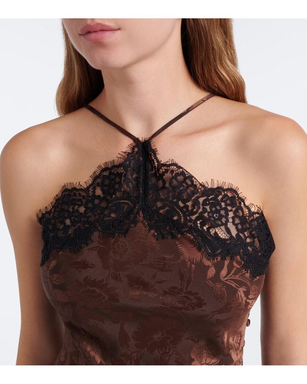 Veronica Beard Brown Rue Floral Jacquard Silk-Blend Gown