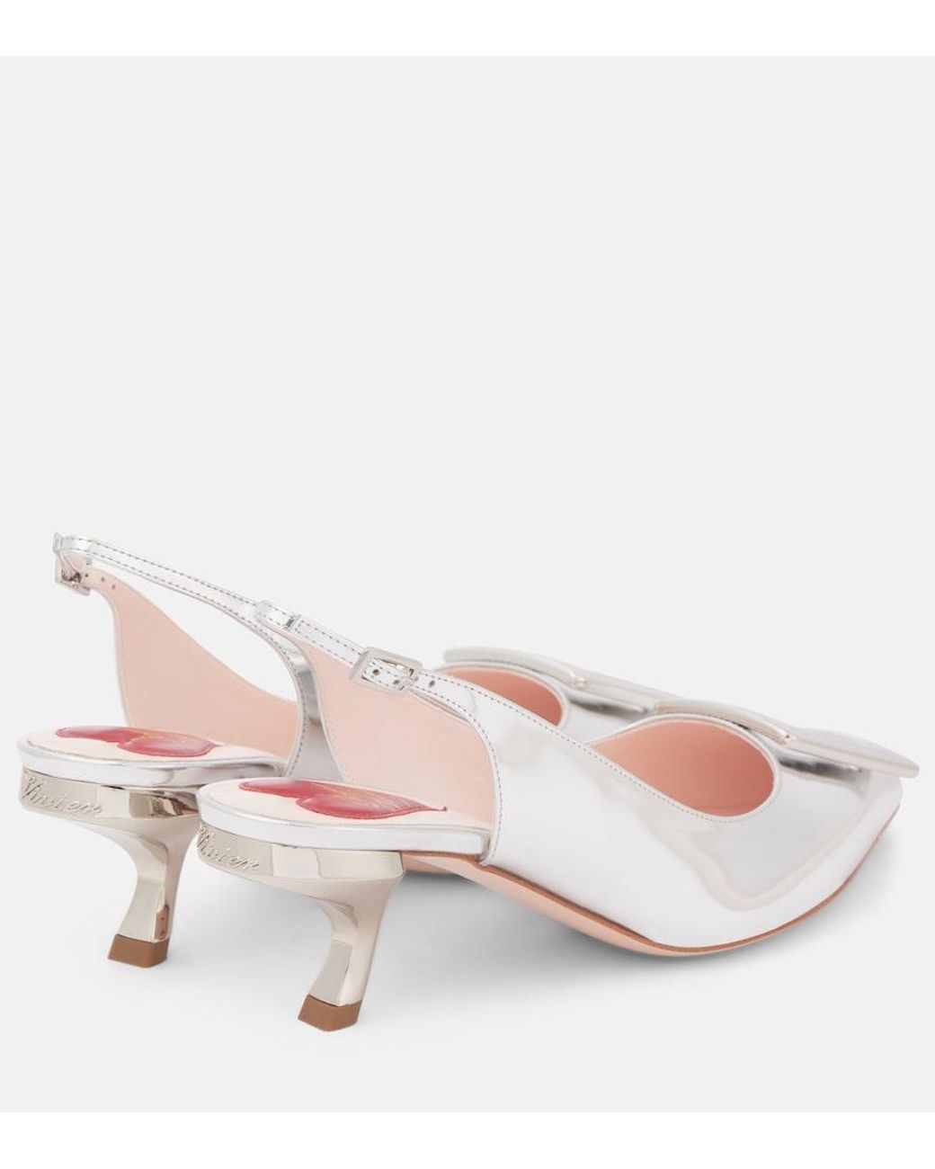 Roger Vivier Pink Virgule 55 Metallic Leather Slingback Pumps