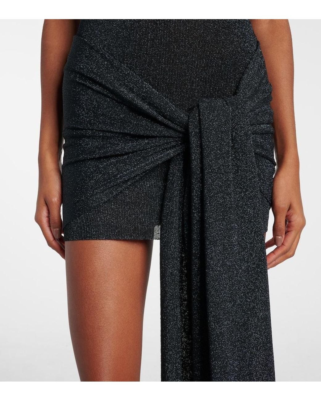 AYA MUSE Black Gathered Lame Minidress