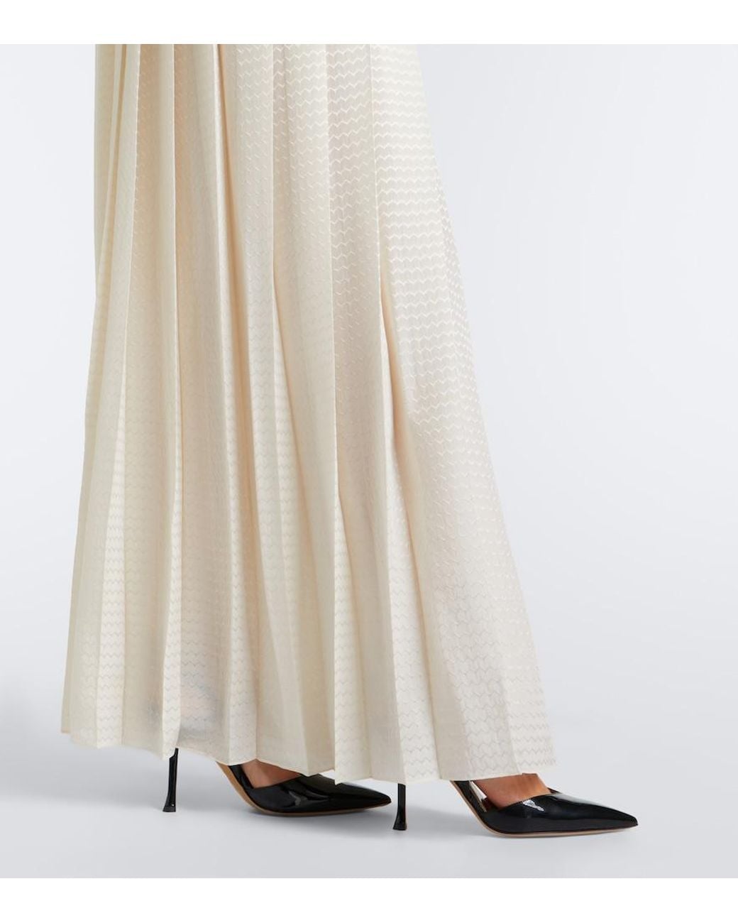 Fendi White Plisse Silk Crepe Maxi Dress
