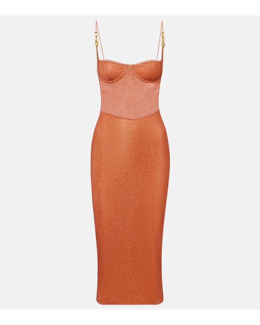 Oseree Orange Lumiere Open-Back Midi Dress