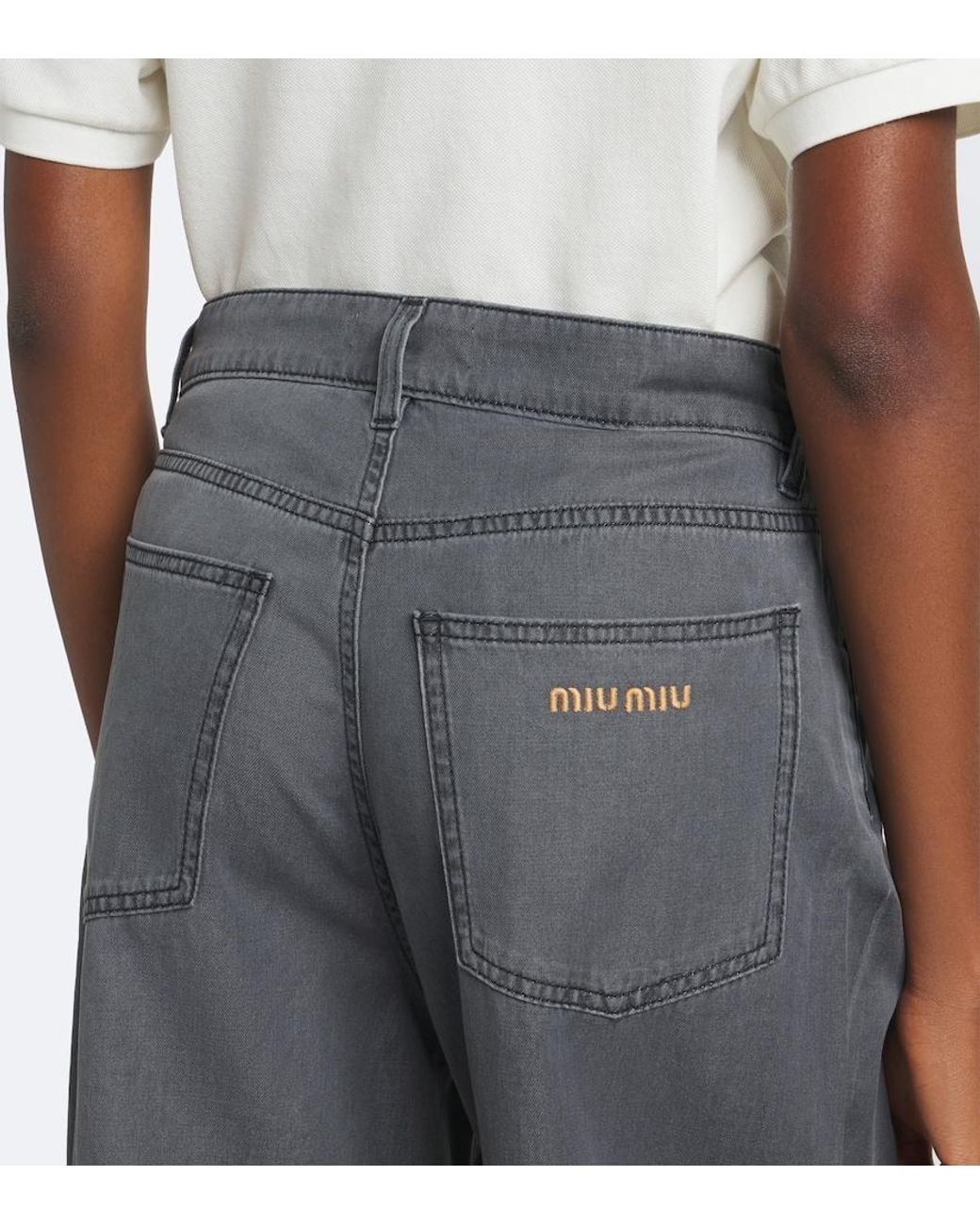 Miu Miu Gray Chambray Wide-Leg Pants